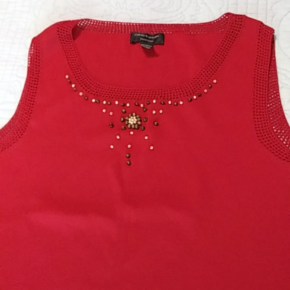 Cable & Gauge Sleevless Knit Tank With Crochet Trim And Embellished, VGUC